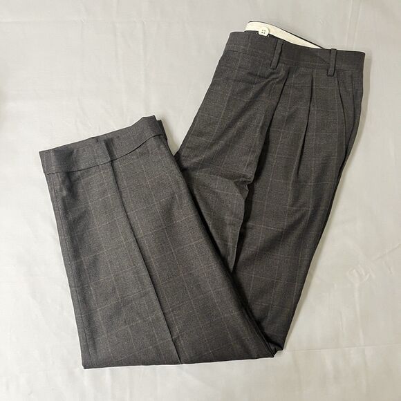 Canali Men's 100% Wool Flat Front Dress Pants Brown Plaid • Italy • 38x30 Flawed - Picture 1 of 15